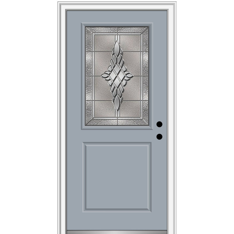 Porte d'entrée pré-montée en fibre de verre 1/2 panneau Grace Grace, H 80 po x l 36 po x P 1,75 po, Naval