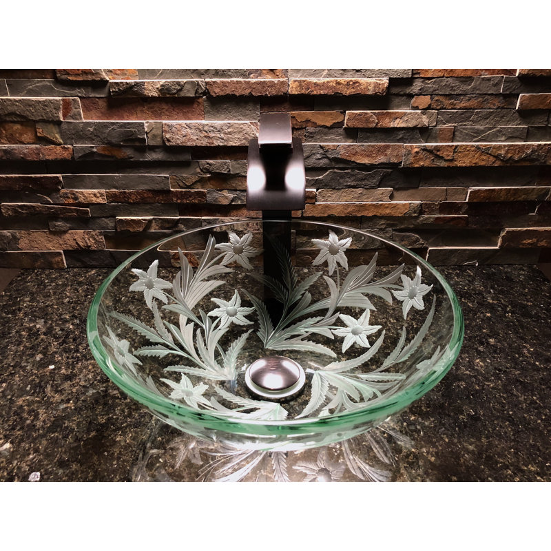Elegant Glass Engraving Studio 16.5'' Glass Circular Bathroom Sink