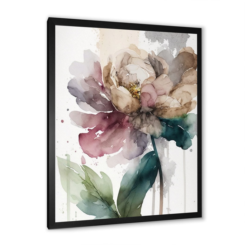 «Pink Watercolor Peony Blossoming V», reproduction sur toile, H 20 po x l 12 po x P 1 po, Toile avec cadre photo noir