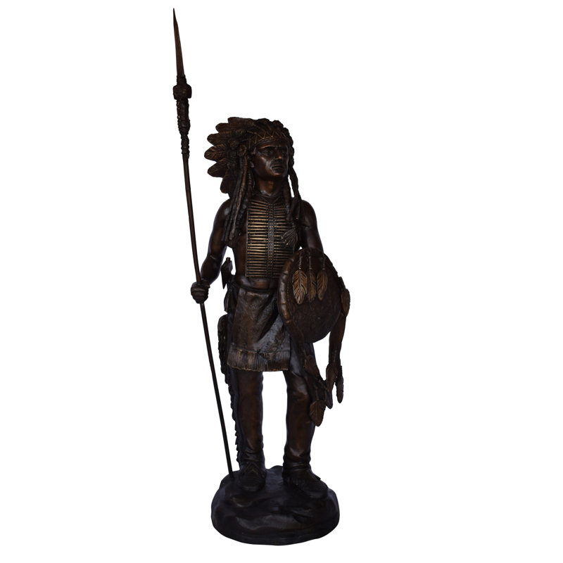 Statue de chef indien en bronze très détaillée - Taille: L 24 po x l 18 po x H 53 po.