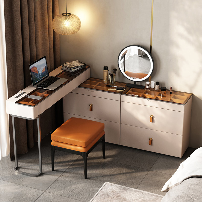 Dressing Table with Mirror, Pale Pink/Grey