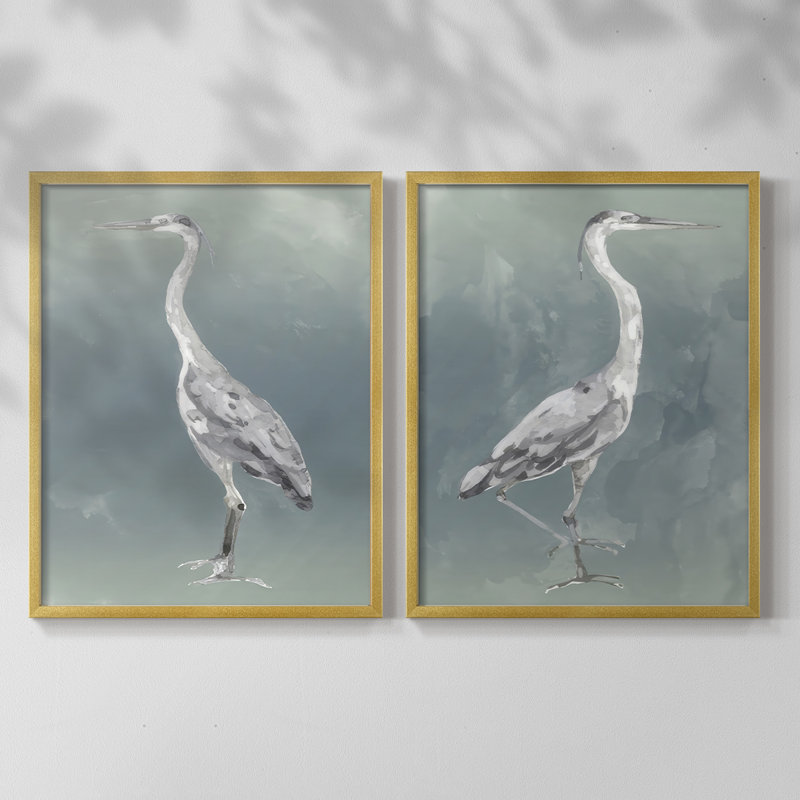 «Egret on Azure I», reproduction encadrée de qualité supérieure - prête à être accrochée - aucun clou requis - aucun clou requis
