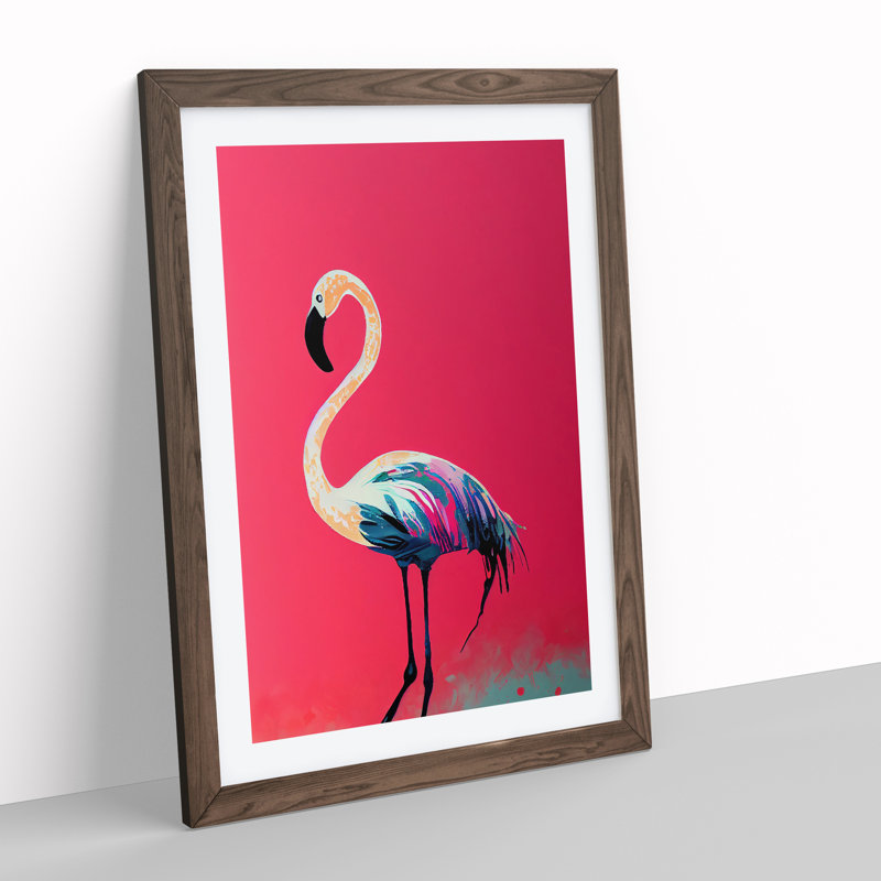 Content Flamingo - Single Picture Frame Print, 64cm H x 46cm W x 2cm D, Walnut