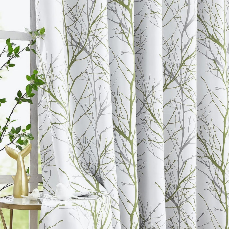 Blackout Thermal Curtains 54 Inch Drop Green White Eyelet Curtains 2 Panels
