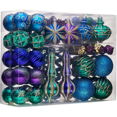  Christmas Ball Ornaments, 120ct Peacock Blue Purple Green Shatterproof Christmas Tree Decorations Set, Decorative Hanging Ornaments Bulk for Xmas Holiday Party Decor
