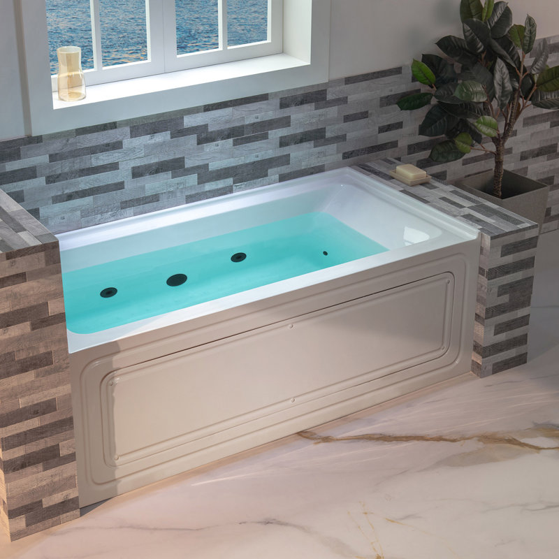 60" X 32" Alcove Acrylic Rectangular Whirlpool Heated Jetted Tub With Drain & Overflow, Left, Matte Black