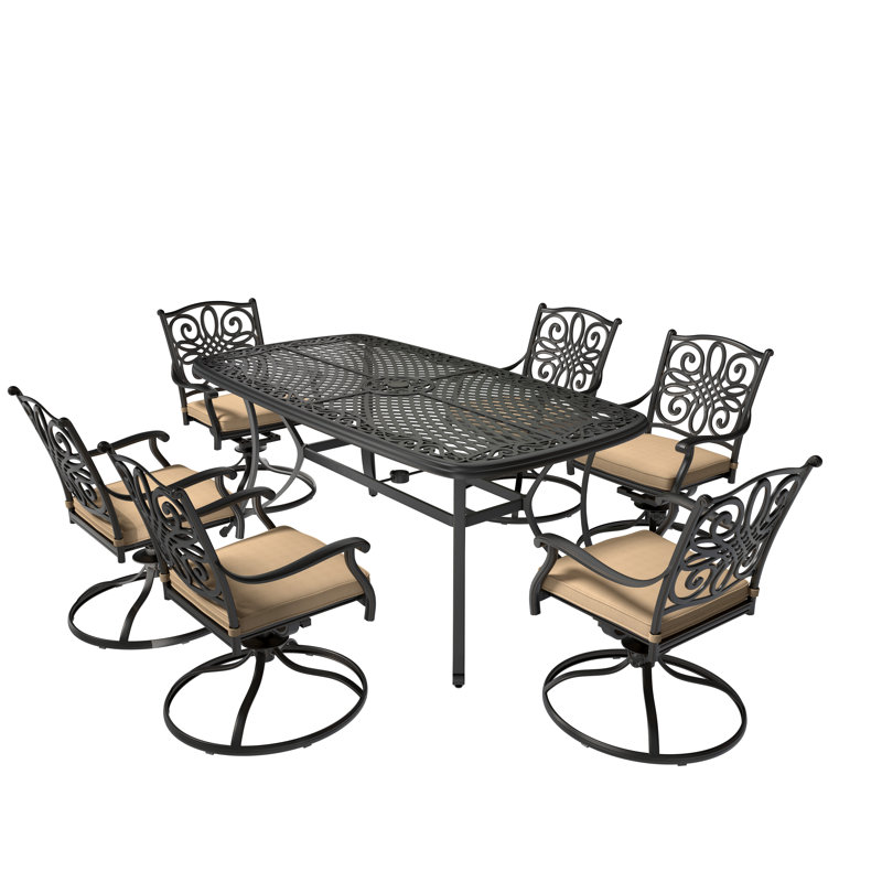 Rectangular Outdoor Dining Set With Swivel Chair, Brown