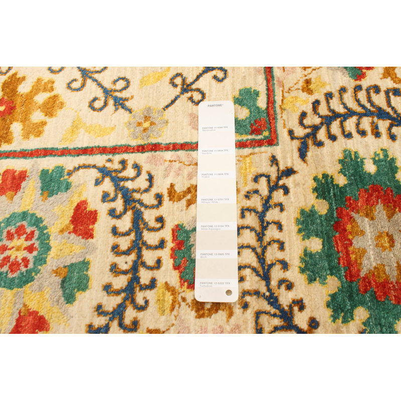 Tapis unique en laine noué à la main 8 pi x 9 pi 10 po orange / vert nouvel âge Lahore Carsta