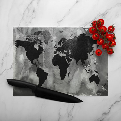 White World Map Glass Chopping Board