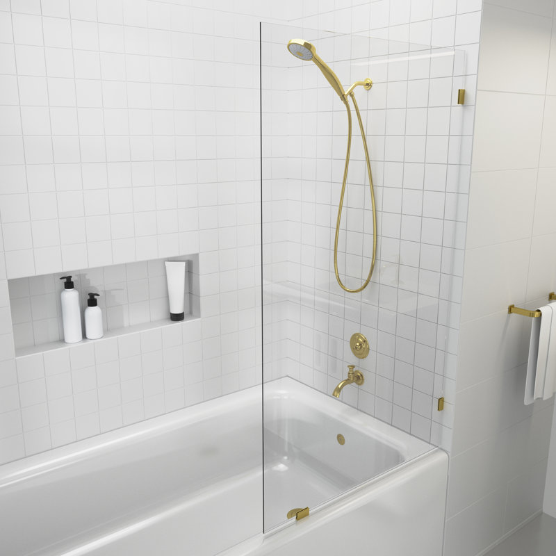 Vela 24.5 in. x 58.25 in. Frameless Single Fixed Bath Panel, Brass
