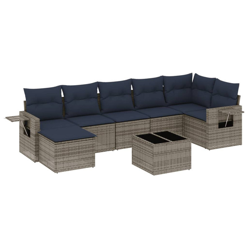Ensemble de canapé de patio 8 pièces avec coussins en rotin de polyester, Marine, Gris