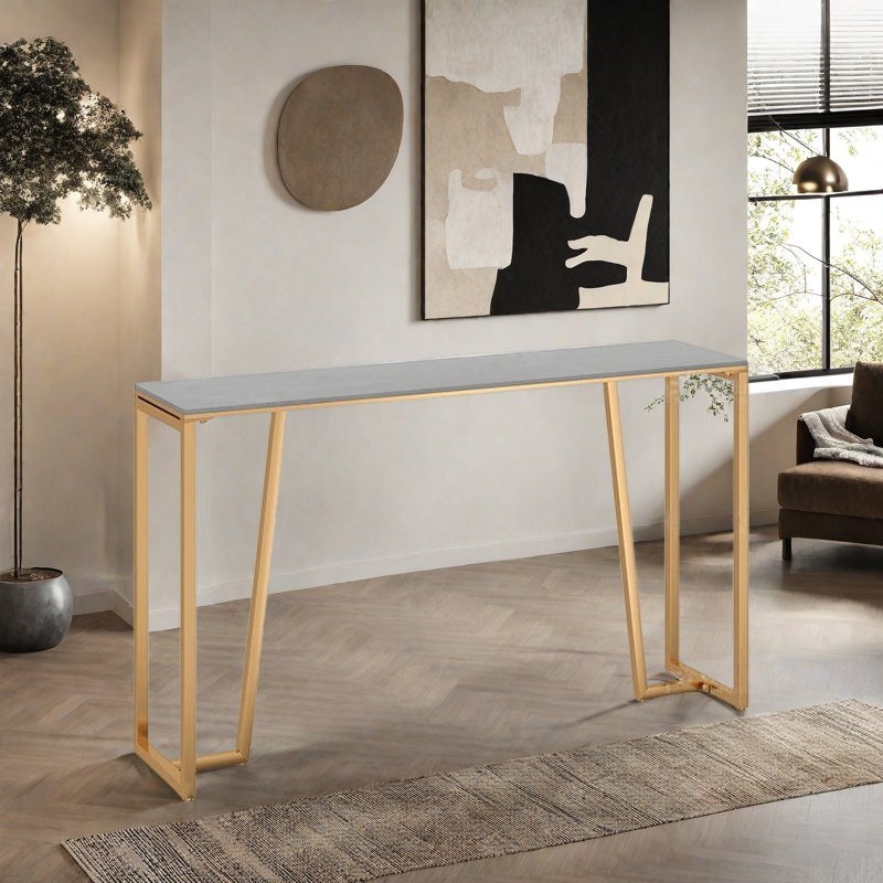 Une table de bar luxueuse et très luxueuse, H 41,3 po x L 62,9 po x l 15,7 po, Gris, Doré