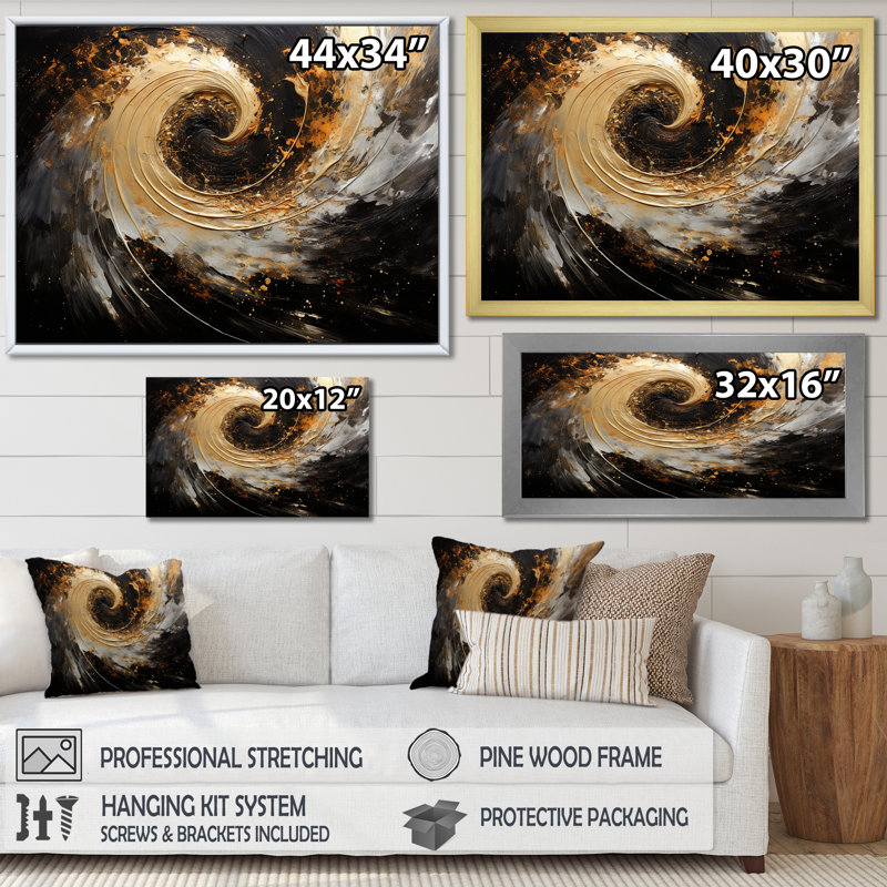 Celestial Contrast Spirals I - Décoration murale spirales abstraites, H 12 po x l 20 po x P 1 po, Toile tendue