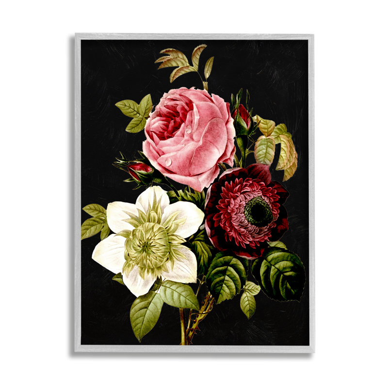 Fleurs roses et rouges sur bois par Piddix, H 30 po x l 24 po x P 1,5 po, Estampe numérique Farmhouse