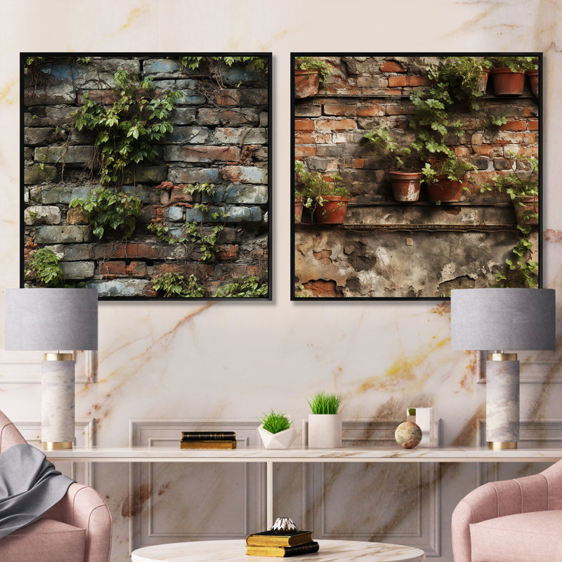 Urban Oasis - Ensemble de 2 collages carrés abstraits, Cadre flottant noir, H 36 po x l 73 po