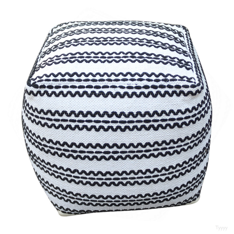 Lani Handcrafted Fabric Pouf, Natural With Black