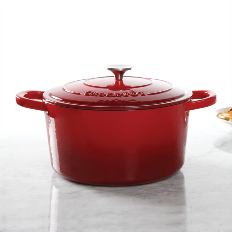 Cocotte ronde artisanale en fonte antiadhésive Crock-pot, 7 pte, Rouge écarlate / argent