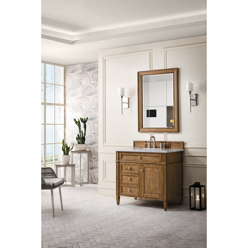 Brittany 36'' W Single Vanity, Carrara White, Saddle Brown, 8" Widespread