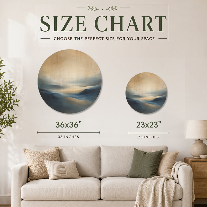 Blue Valley Golden Light - Tableau mural rond en bois représentant un paysage, Rond 23 po, Rond