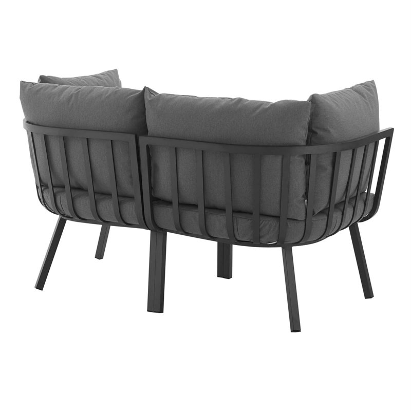 Modway Riverside 2 Piece Outdoor Patio Aluminum Sectional Sofa Set, Gray Charcoal