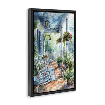  Potted Geraniums Porch  Framed Floater Canvas by Franklyn Gregory