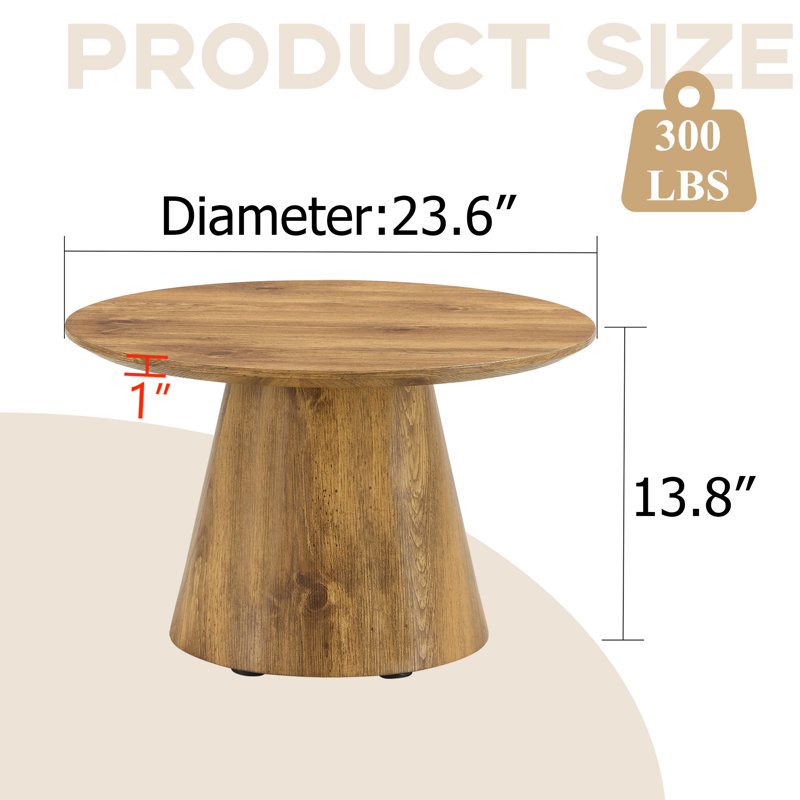 Round Coffee Table, 13.8" H x 23.6" L x 23.6" W, Wood