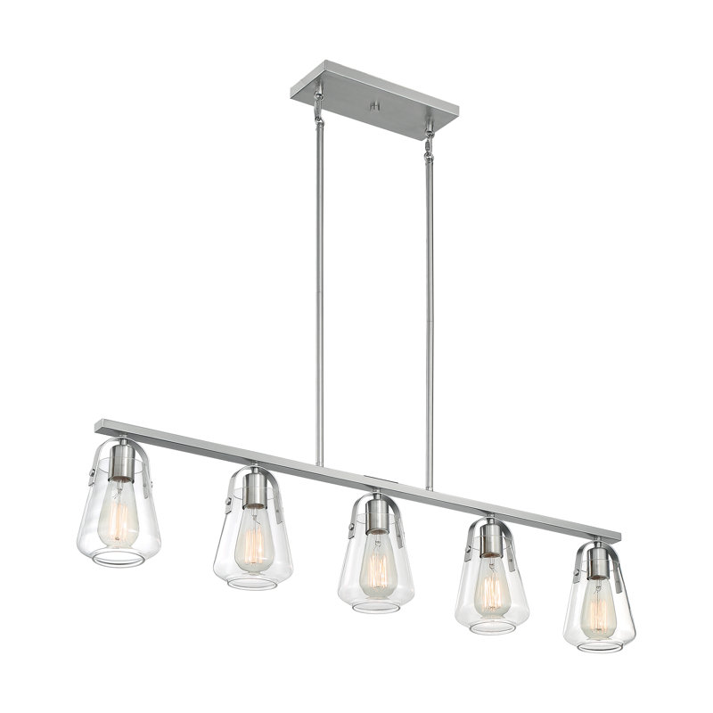 Luminaire suspendu pour îlot de cuisine 5 lumières Powers, Nickel brossé