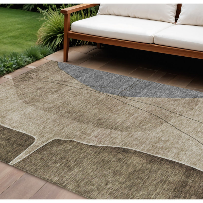 Tapis extérieur lavable abstrait taupe et beige 9 pi x 12 pi brun