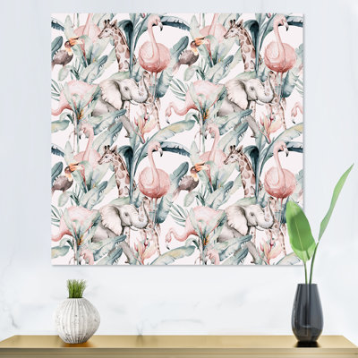«Pink Flamingo In The Green I», reproduction d'art sur toile à motifs
