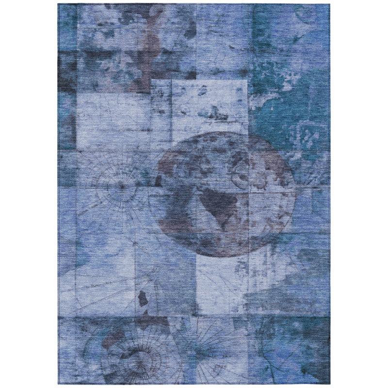 Machine Washable Indoor/Outdoor Xhevrie Blue Rug, Rectangle 10' x 14'