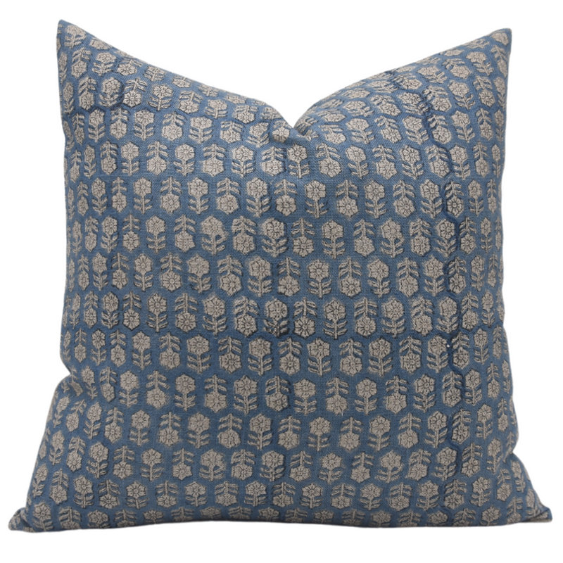 Coussin décoratif en lin à motif floral imprimé à la main Fabividine - Tulsi Buti, 16 po x 16 po, Motif floral vert 1, Carré