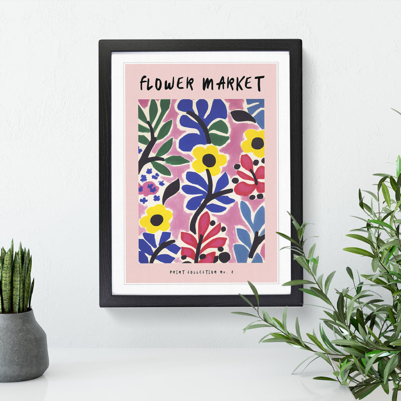 Pink Flower Market Exhibition No.2 - Single Picture Frame Print on Wood, 46cm H x 34cm W x 2cm D