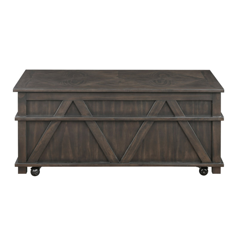 Table basse traditionnelle à plateau relevable rustique avec rangement et fini brun