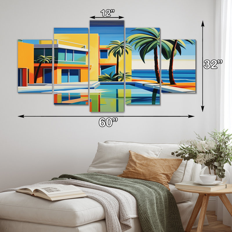 Pop Art Palm Beach en couleur III - décoration murale nautique et plage - 5 panneaux