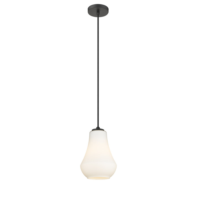 Luminaire suspendu en forme de cloche à 1 lumière Tilsworth, Blanc mat, H 130,5 po x l 7 po x P 7 po, Noir mat