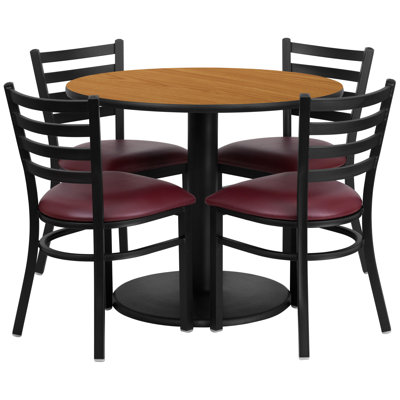 Neelam 36'' Round Laminate Table Set with Round Base and 4 Ladder Back Metal Chairs
