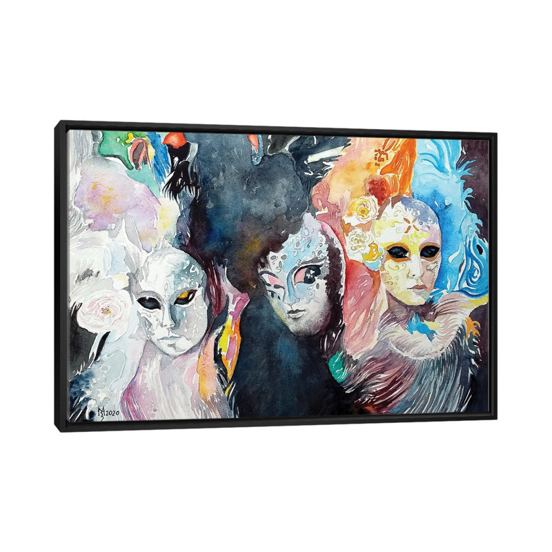 Masques de Venise, reproduction d'art sur toile encadrée, 40 po x 26 po, Toile avec cadre, Noir