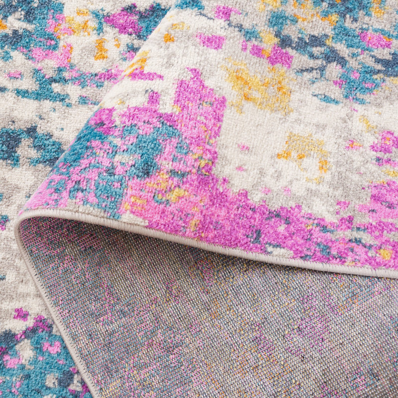 Christa Abstract Ivory/Blue Area Rug, Rectangle 5'1" x 7'6"