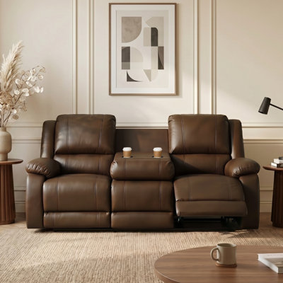 Talley 3-Seat Faux Leather Reclining Sofa with Drop Down Table and 2 Cup Holders