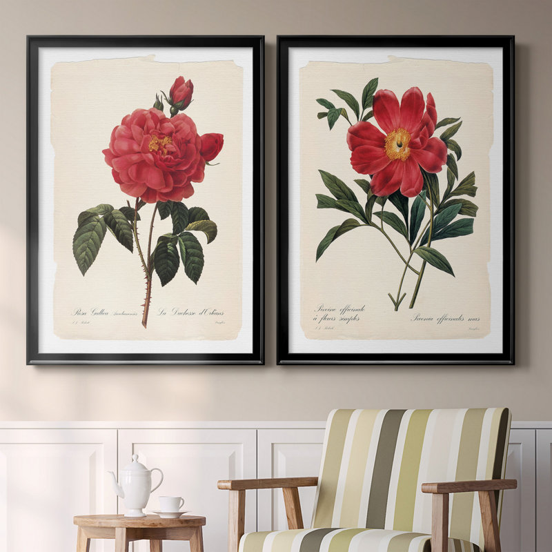 «Red Botanical III», ensemble de 2 reproductions d'art sur toile encadrées, H 26,5 po x l 73 po x P 1,5 po, Noir