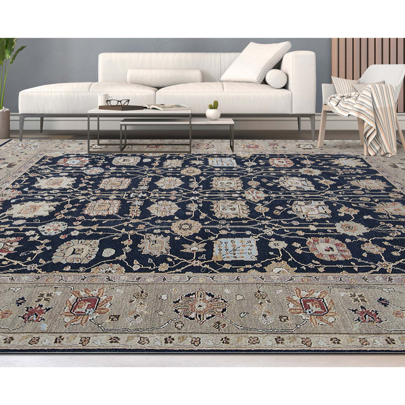 Hand-Knotted High-Quality Black and Gold Area Rug