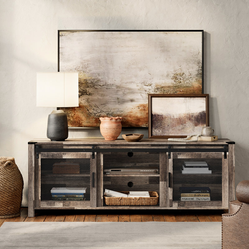 TV Stand for TVs up to 75", Light Blue/Rustic Oak