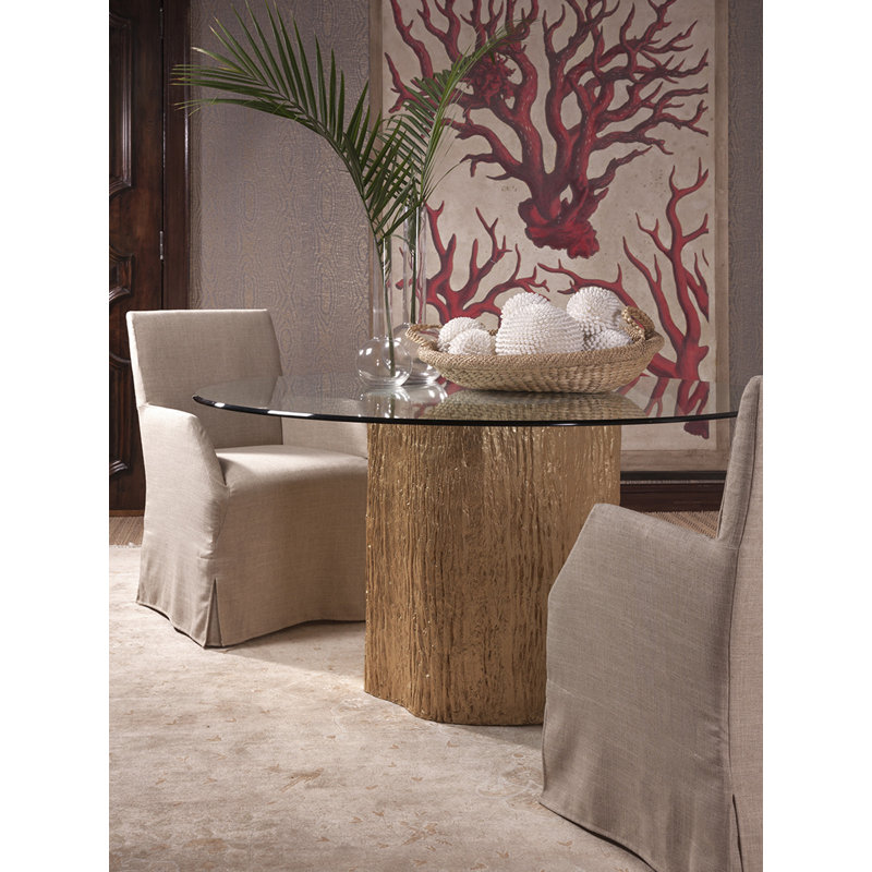 Signature Designs Trunk Segment Round Dining Table with Glass Top, Gold