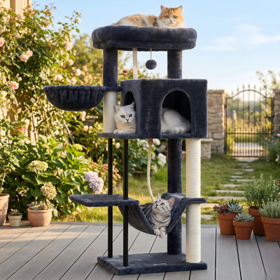 43.3in Cat Tree Tower for Indoor Cats, Sturdy Steel Tube, Hammock, Cat Condo for Small Cats & Kittens, Scratching Post, Smoky Gray GCT004SG