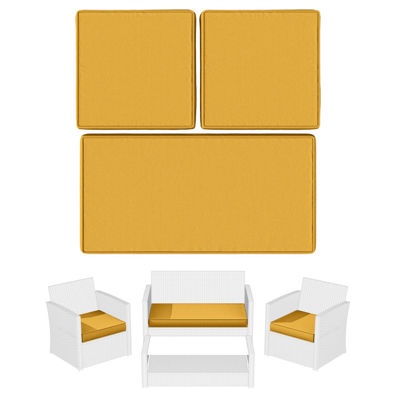 Outdoor Seat Cushions 3" Patio Furniture Cushions Replacement Set For 4 Seats, Cushions Only, Yellow