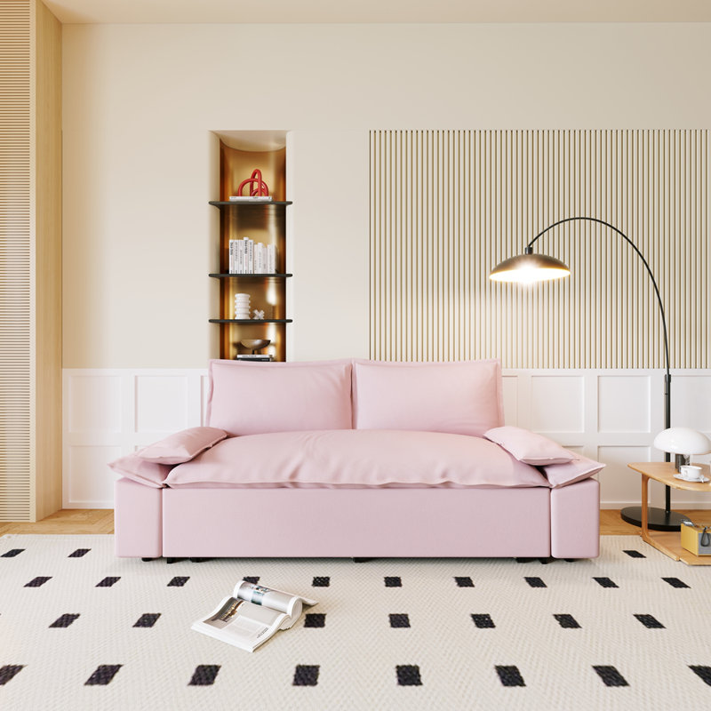 Grand canapé-lit escamotable 3 en 1 de 73,2 po avec 2 coussins moelleux et causeuse élégante, Velours rose 1