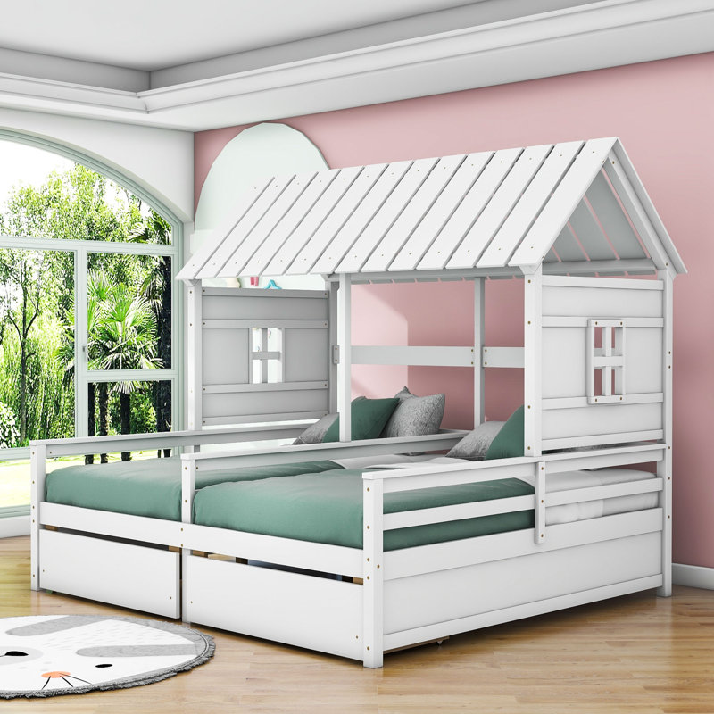 Lit simple en bois avec 2 tiroirs Campeon, Blanc