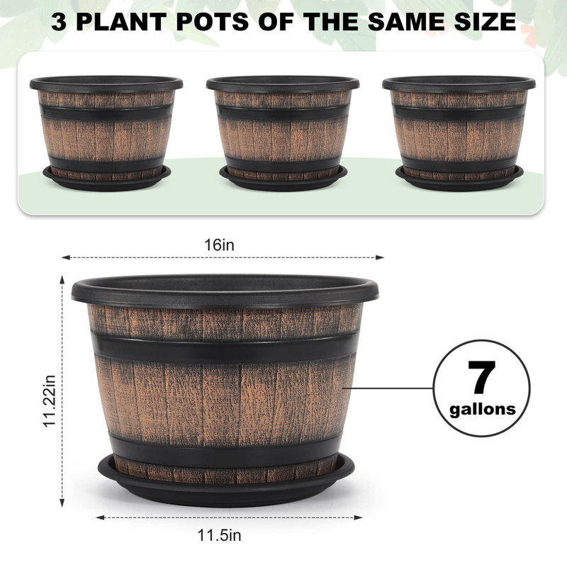 Pots à fleurs, H 11,2 po x l 16 po x P 16 po, 3