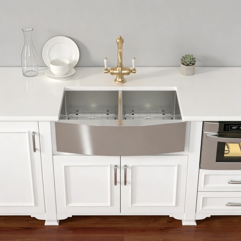 36'' L x 20"W Farmhouse / Apron Double Bowl Stainless Steel Kitchen Sink, 36"L x 20"W x 9"H