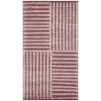 Isatou Hand Woven Wool/Cotton Striped Rug in Red/Ivory